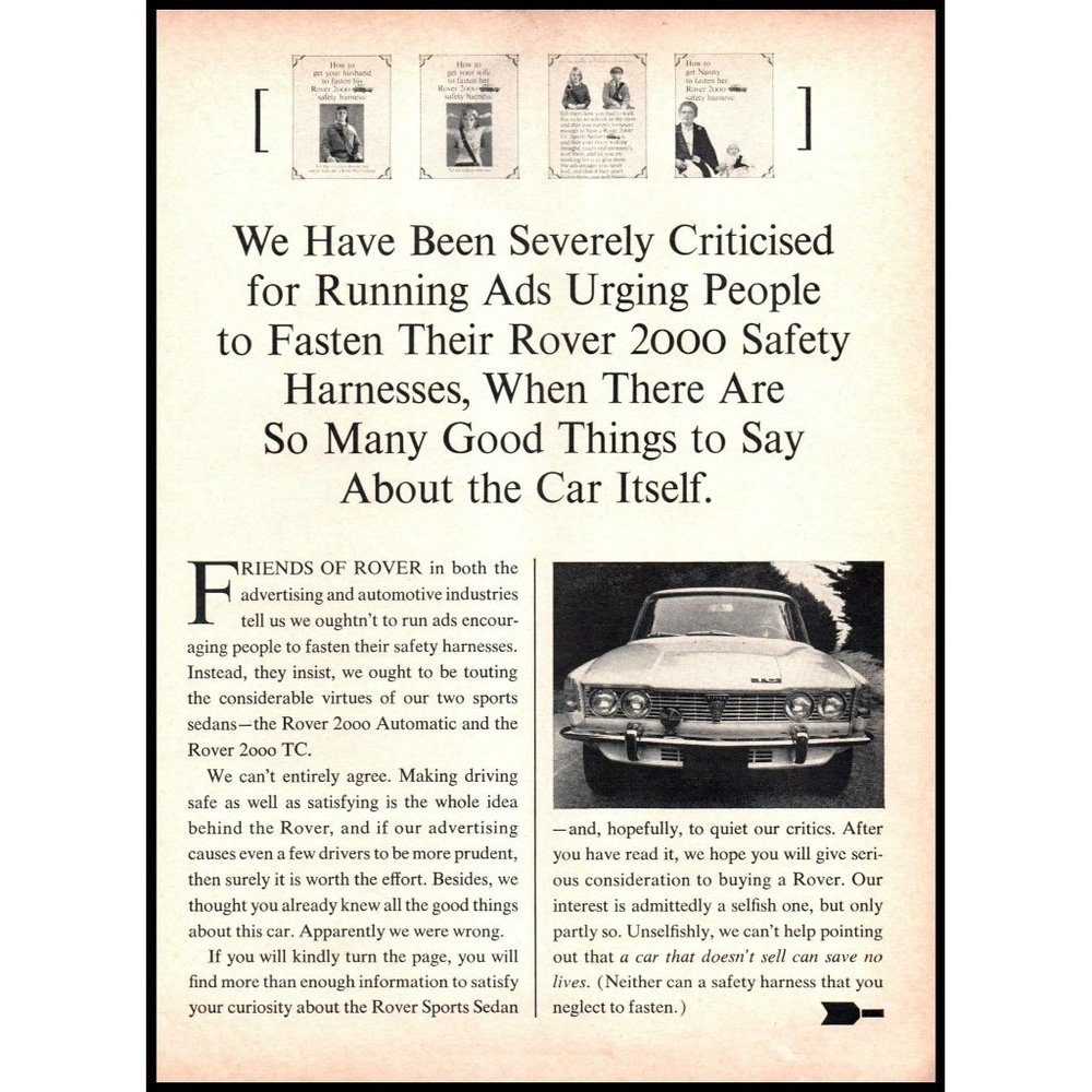 1968 Rover 2000 Automatic TC Vintage Print Ad Seat Belt Pine Trees  Wall Art